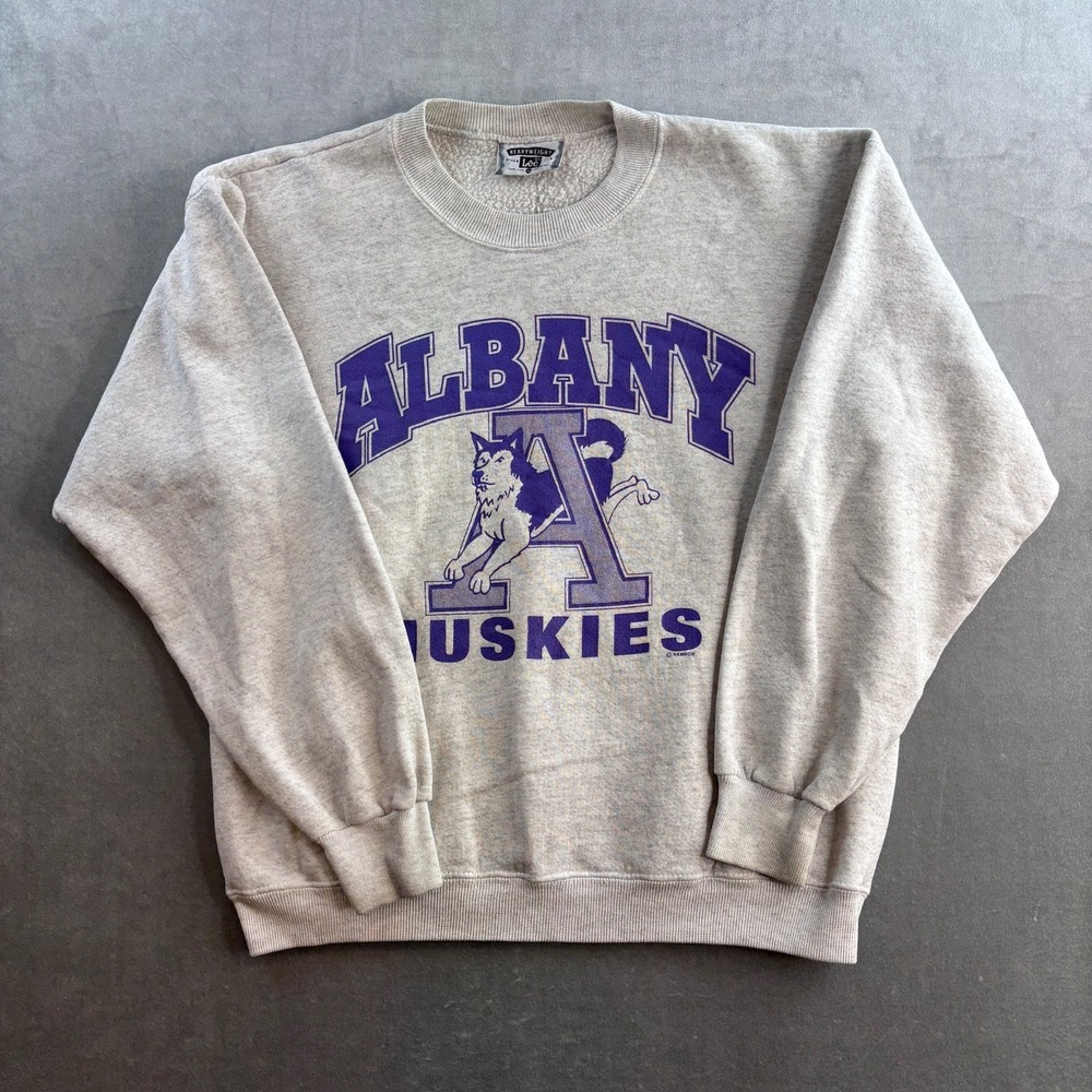 Vintage Albany Huskies Lee Heavyweight Grey Sweatshirt USA Mens Size M